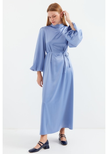 Bigdart 2510 Saten Tesettür Abiye Elbise - İndigo 001