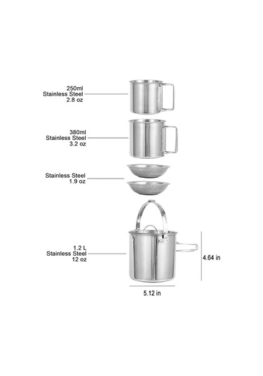 Kamp Kahve Su Isıtıcısı Ve Kupa Seti - Katlanabilir Saplı Ve Kapaklı Paslanmaz Çelik Tencere - Açık Ateş Piknikli Kaynar Su Diğer