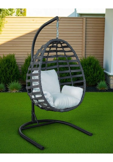 Armut Salıncak Tek Kişilik Rattan Örgü Bahçe Balkon Ev Salıncağı Gri