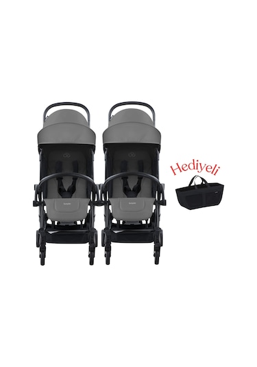Bumprider Connect 3 İkiz Bebek Arabası / Black - Grey & Yan Düzenleyici Çanta Hediyeli
