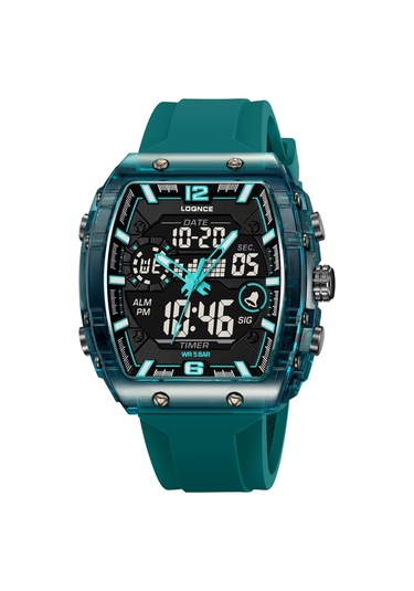 Loqnc 980031 Erkekler İçin Işıklı Elektronik Su Geçirmez Saat Koyu Yeşil