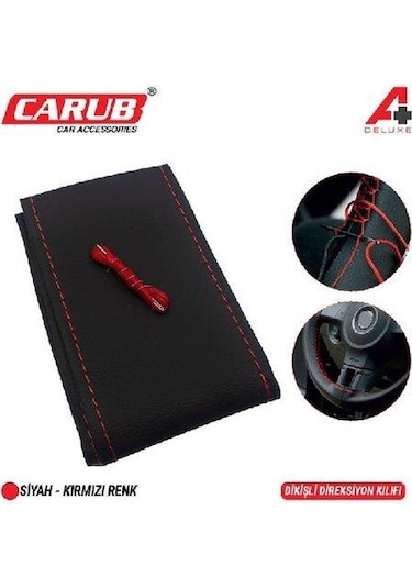 Direksiyon Kılııf İğneli Delüx Siyah Kırmızı Dikişli 38 Cm