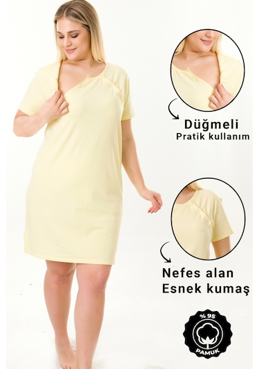 Parlingerie Hamile Emzirme Geceliği Kısa Kollu Sarı