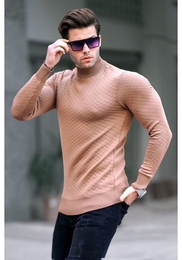 Madmext Camel Balıkçı Yaka Erkek Triko Kazak 6857-camel Camel