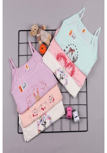 Ilke Kız Çocuk Likralı Baskılı Ip Askılı Atlet 348 - 6 Adet Ilke Kız Çocuk Likralı Baskılı Ip Askılı Atlet 348 - 6 Adet