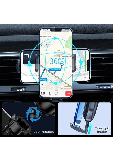 Primepickings 360 Derece Dönebilir Black 2 Araç Havalandırma Telefon Tutucu - Telefonunuzu Kolayca Monte Edin