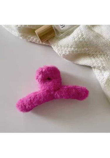 Peluş Yumuşak Tüylü Mandal Toka Fuşya