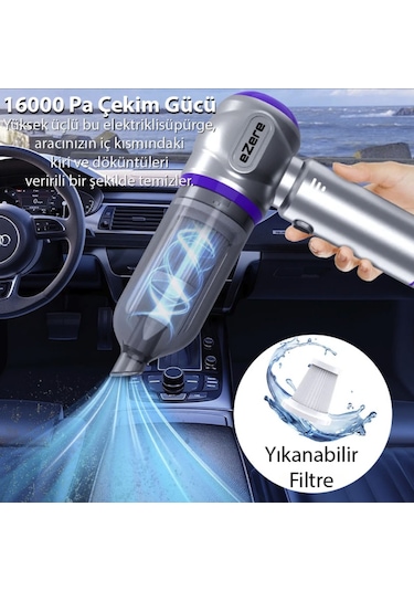 100w Çok Güçlü Ev Araba Süpürgesi Üfleme Özellikli 16000 Pa Emiş Gücü Garantili