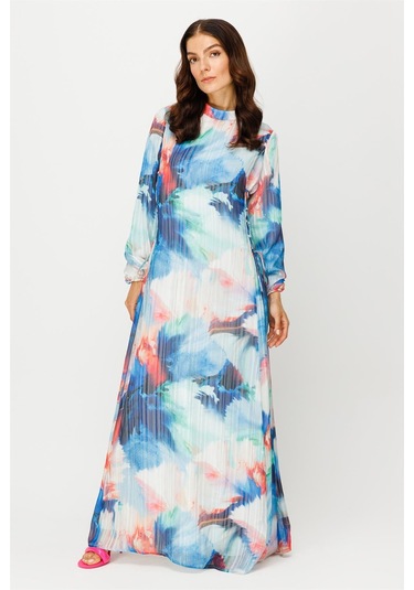 Emprime Şifon Yandan Bağlamalı Elbise Mavi-mavi Mavi