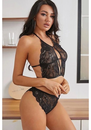 Kadın Siyah Dantel Çapraz İpli Bralet Sütyen Takım Siyah