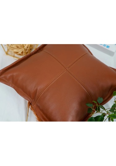 Premium Dekoratif Taba Deri Kırlent Kılıfı/ev Ve Ofis Için Gerçek Deri 45x45cm Kırlent Kılıfı Taba