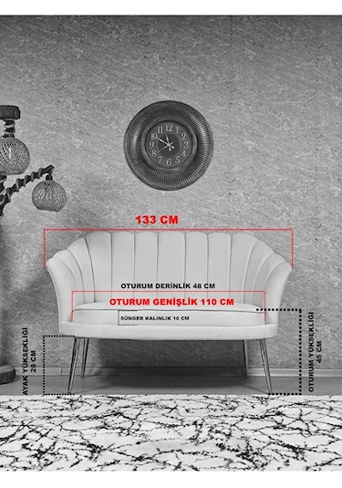 İkili İstiridye Siyah Boyalı Sivriltme Ayak Çay Seti Koltuk İkili Çok Renkli