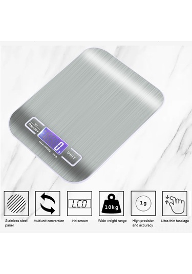Teltree Dijital Mutfak Terazi, 10kg Hassas Ölçüm, 304 Paslanmaz Çelik Platform, Lcd Işık, Sıvı Miktarı Modu, 2 Adet Aaa Pil Dahil Çok Renkli
