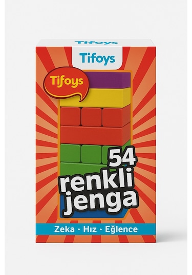 Renkli Jenga Denge Oyunu 54 Parça Ahşap Blok