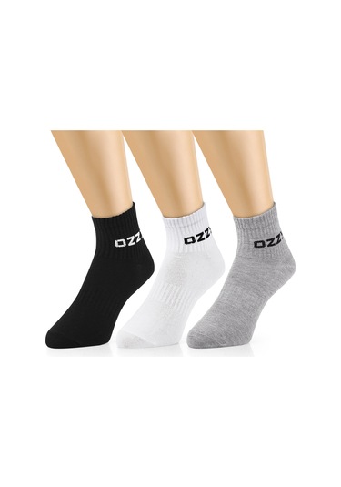3 Çift Kısa Konçlu Tenis Spor Çorabı Asorti Paket Siyah - Beyaz - Gri