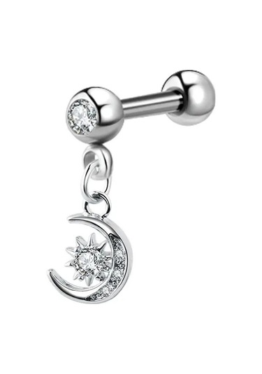 Flybuy Çapraz Tragus Piercing Küpe - Kristal Damızlık Halter Kıkırdak Hoop - Gümüş, 1.50 Cm Gümüş