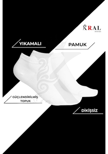 Kral Socks Kadın - Erkek 8 Çift Cotton Dikişsiz Soft Görünmez Penye Patik Bilek Çorap Beyaz