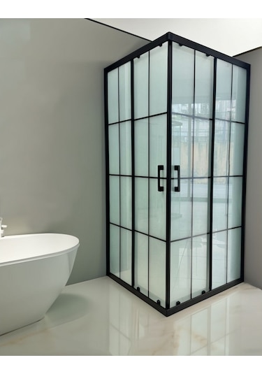 Durul Duşakabin Kare Siyah Çizgi 5Mm Buzlu Siyah