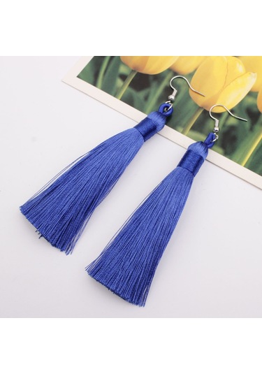 3 Çift Kadın Boho Moda Uzun Püskül Küpe Mavi