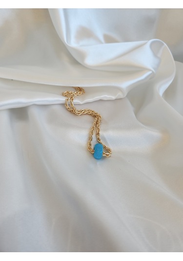 Eva Takı Altın Kaplama Burgu Nostalji Cam Mavi Boncuklu Kolye 40132554