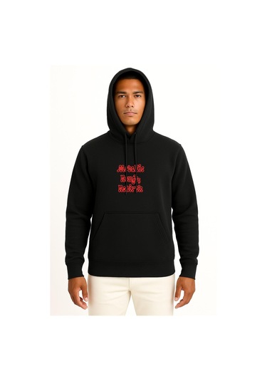 Kapüşonlu Metallic Rouge Rebirth Anime Göğüs Baskılı Unisex Sweatshirt Siyah