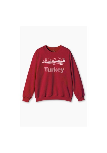İstanbul Eminönü Kız Kulesi Ayasofya Türkiye Turkey Baskılı Sweat Kırmızı
