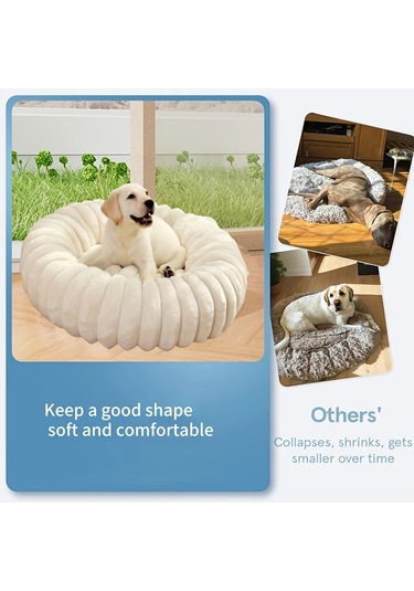 Gateesat Bej 60cm Ekstra Büyük Yıkanabilir Yatak Tüylü Köpek Kedi Yatağı