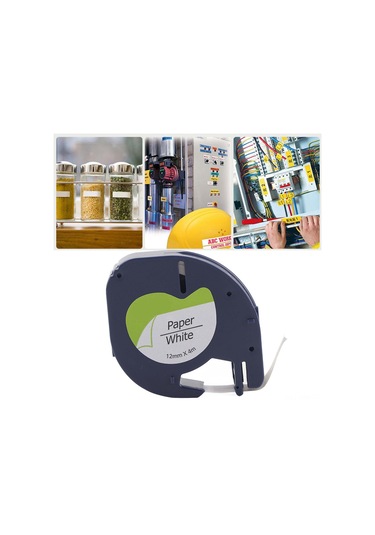 Moveevo Dymo Letratag İçin 12mm Beyaz Üstü Siyah Yazılı Pet Etiket Bandı - 4m Uzunluk, Dayanıklı, Korozyon Ve Aşınmaya Dayanıklı, Kablo Etiketleme 1 Adet