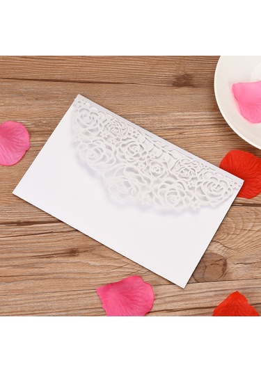 Mufunye "10 Adet İnci Kağıdı Çiçek Desenli Davetiye Kartı - Düğün, Doğum Günü, Yıldönümü İçin Şık Set" XL