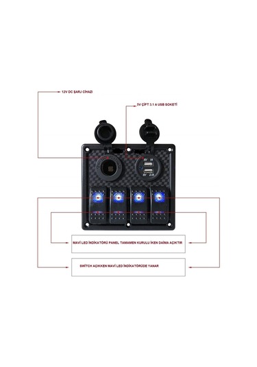 Bfy Switch Panel 4'Lü Usb + Çakmaklık