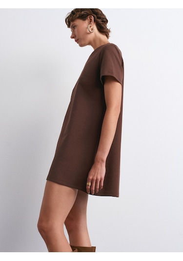 Dilvin 91523 Kısa Kollu Mini Elbise-açık Kahve Açık Kahve