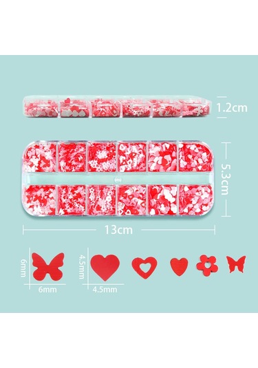Kırmızı Tırnak Süsleme Folyo Pulları Karışık Dizayn Kelebek Kalp Çiçek Nail Art