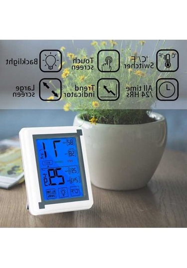 Moly Dijital Isı Nem Ölçer, Büyük Lcd Dokunmatik Ekran, Işıklandırmalı, Maks-min Kaydı, Ev Ofis İçin, Pil Yok, Beyaz-gri