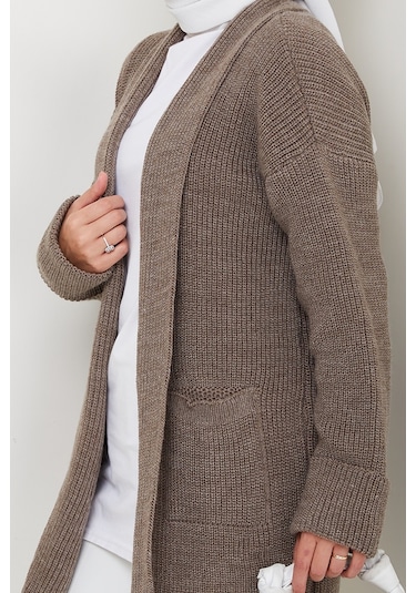 Enfil Şal Yaka Triko Hırka 1598 - Açık Kahve Sütlü Kahve