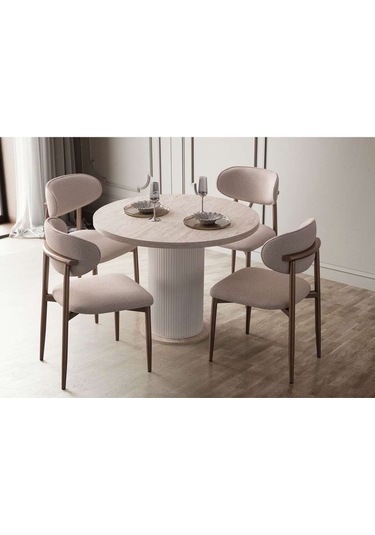 Traverten Yemek Masası Takımı 4 Kişilik Bej