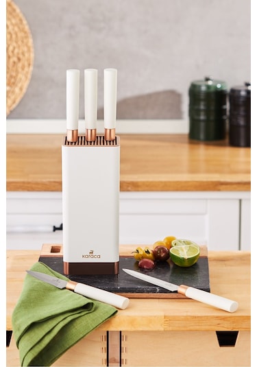 Karaca  Skycut 6 Parça Standlı Satırlı Bıçak Seti Krem