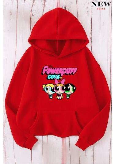 Powerpuff Girls Baskılı Sweatshirt Kırmızı