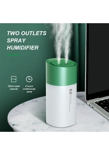 Vkemall 350ml Beyaz Usb Çift Fıçılı Nemlendirici - Araç/ev/ofis Kullanıma Uygun, Renkli Gece Işığı, 100-110ml/saat Buhar Miktarı