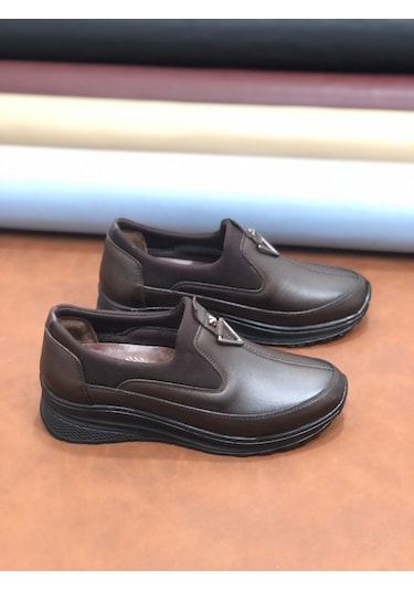 Marяka Hakiki Deri Tam Ortopedik Hafif Yumuşak Kadın Anne Ayakkabısı Kahve