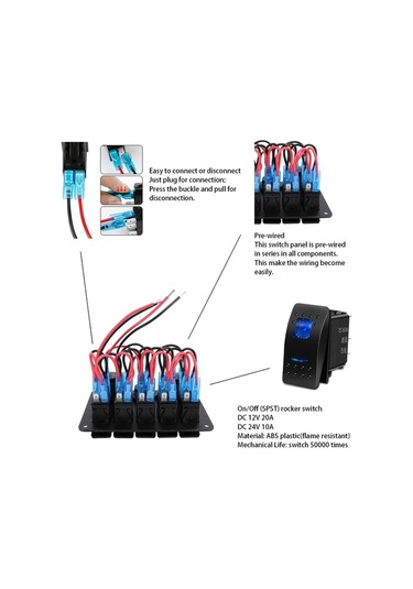 Xuweiwei 12-24v 5 Gruplu Yeşil Deniz Rocker Anahtar Paneli Çift Usb 42a Led Voltaj Ölçer Araç Fişi Araba Karavan Tekne Atv Utv Kamyon