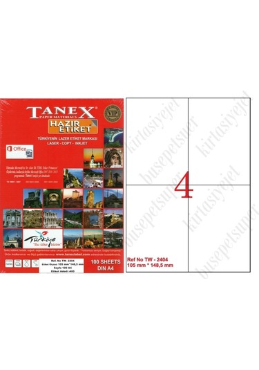 Tanex Tw-2204 Ebat 105 X 148 MM Lazer Etiket A4 Sayfada 4 Etiket