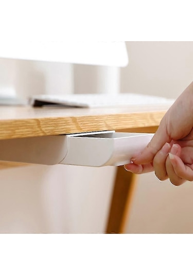 Ganzhoushop 1 Adet Masa Altı Yapışkanlı Kalem Kutusu Mini Görünmez Yapışkanlı Çekmece Tipi Kırtasiye Saklama Kabı Çeşitli Eşyalar Düzenleyici Beyaz