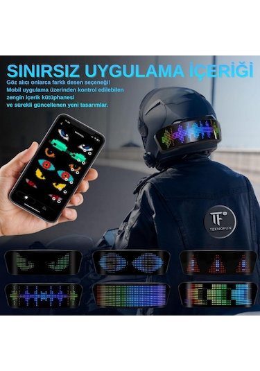 Teknofun Akıllı Kask Led Ekranı - Bluetooth App Kontrollü Sinyal Ve Hız Göstergeli - 1 Adet