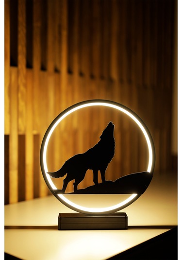 Bozkurt Metal Led Masa Lambası Yalnız Kurt Temalı Dekoratif Gece Lambası Led Özgürlük Simgesi Kurt