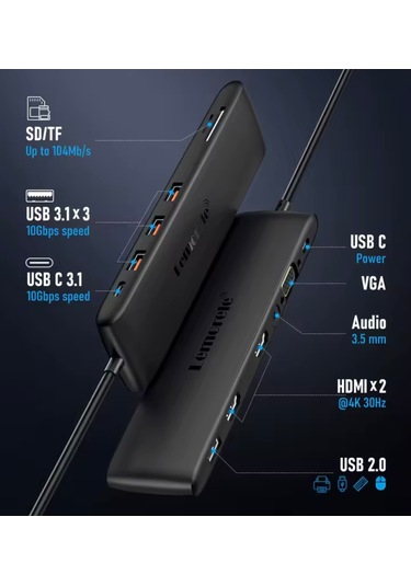 Lemorele 13'ün 1'i 4k30hz Hdmı/usb 3.0/pd 100w/3.5 Mm/vga/sd/tf K