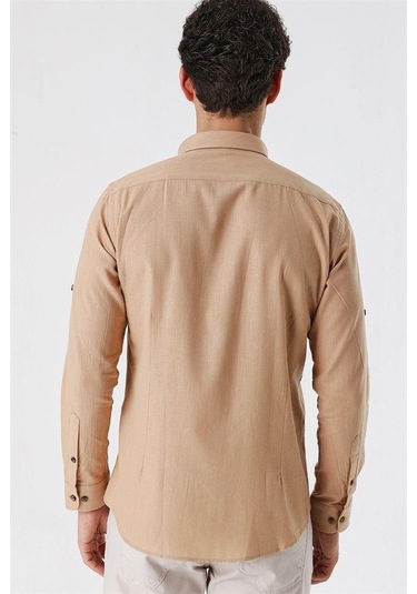 Camel Kısalabilir Kollu Cepsiz Biyeli %100 Pamuk Casual Slim Fit Dar Kesim Gömlek 1004230179-camel Camel