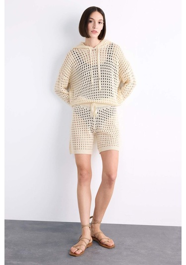 Defacto Esnek Belli Kroşe Plaj Şortu F7463ax25hser105 Ekru