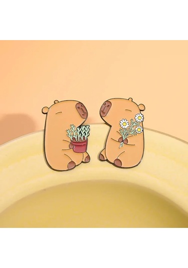 Sevimli Capybara Emaye Pimleri Karikatür Hayvan Metal Broş Gömlek Sırt Çantası Yaka B B