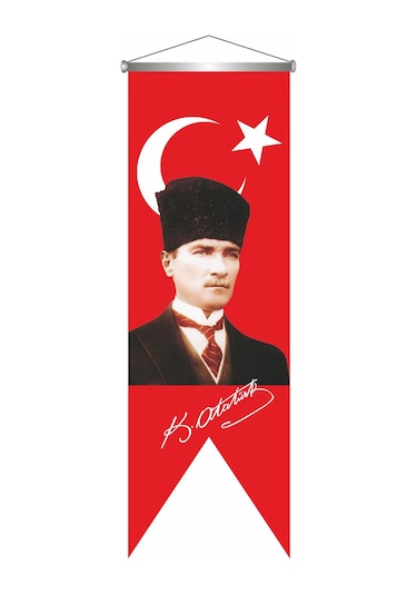 Kemal Atatürk İmzali Türk Bayrağı Saten Kırlangıç Flama