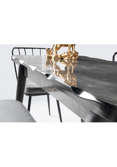 Tekno Elma Mdf Açılır Mutfak Masa Sandalye Takımı 60x100 Siyah